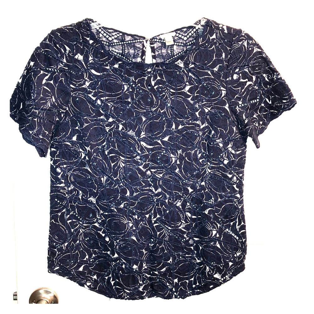 J. CREW: blue and white short sleeve blouse